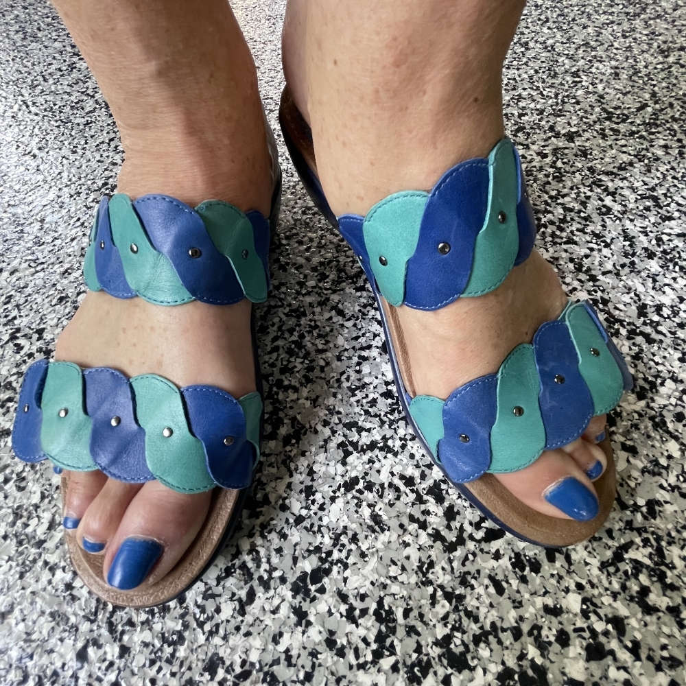 Dansko Dee Double Strap Leather Wedge Sandal Blue sz 41 Women's sz 10.5/11